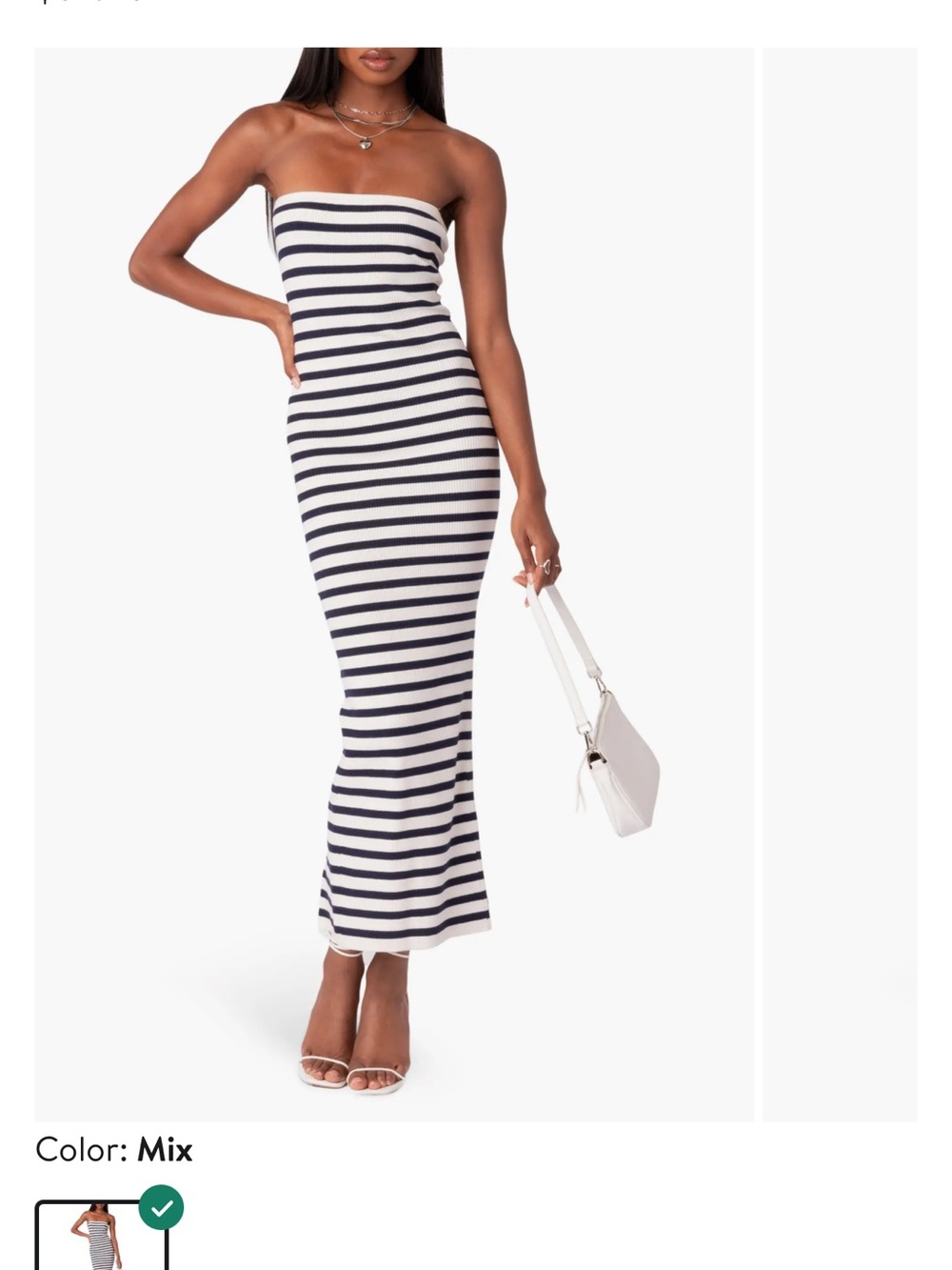 Edikted Strapless Maxi Dress in Navy & White Stripes